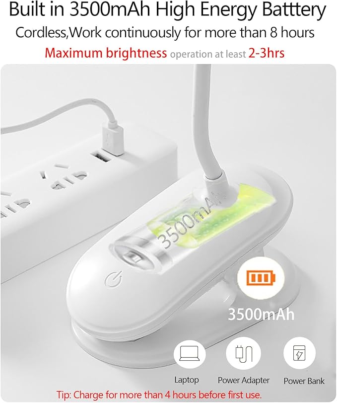 Dual Head LED Desk Lamp with Clamp, Eye-Caring Clip on Lights for Home Office, 3500mAh Rechargeable Battery Operated Table Lamps,3 Lighting Modes & Brightness Dimmer Light for Kids Students
