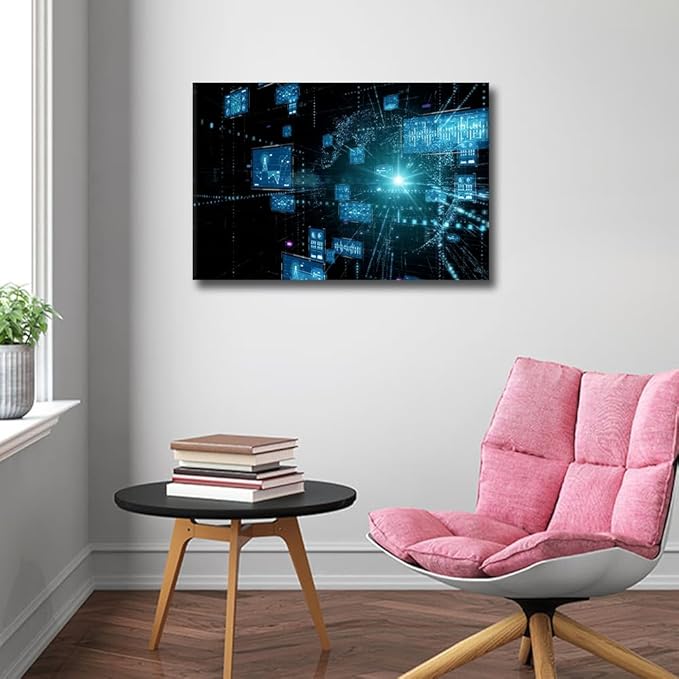 TUMOVO Computer Chip Pictures for Living Room Programming Wall Art Prints on Canvas CPU Concept Painting Modern Artwork AI Wall Decor for Bedroom Office Bathroom Decor Ready to Hang, 24x16in