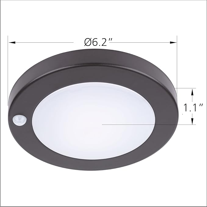 YoonLIT Flush Mount PIR Motion Sensor LED Ceiling Light, 6.2 Inch 10.5W 700 Lumen, Motion Activated Ceiling Fixture for Closet, Garage, Doorway, Stairway, Hallway, Bronze Finish 5000K 4-Pack