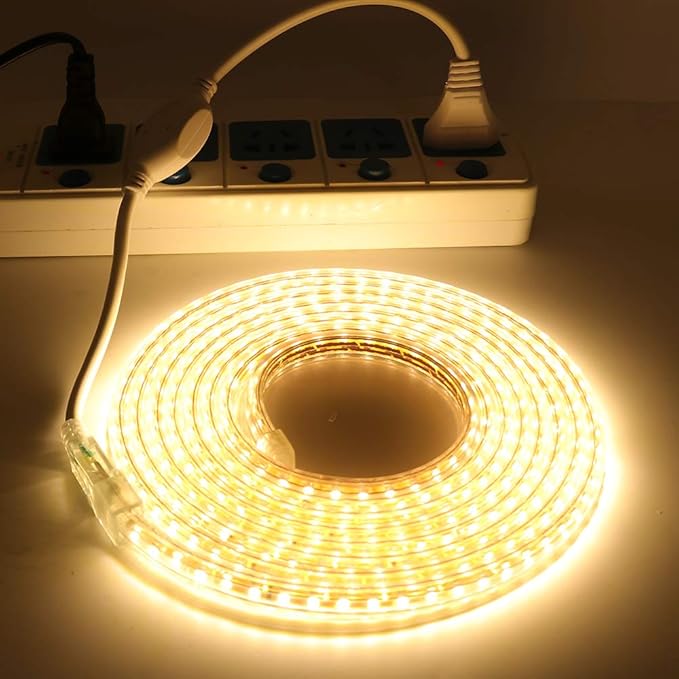 LED Light Strip Kit, AC 110-130V Flexible Waterproof Rope Lights, SMD 5050 60 LEDs/M for Indoor Outdoor Commercial Lighting, Accessories Included (Warm White, 30ft/9m)