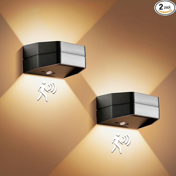 B-right Motion Sensor Wall Lights, 2 Pack Rechargeable Battery Operated Wall Sconce LED Wall Lights Indoor Brightness Adjustable, Wall Lamp with Remote Control for Bedroom, Stairs, Hallway