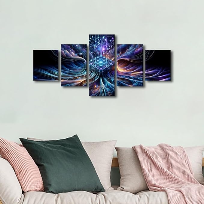 TUMOVO 5 Panel Artificial Intelligence Canvas Print Wall Art Set House Wall Decor Technology Pictures for Living Room Wall Decoration Modern Artwork for Bedroom Art Work for Home 50" Wx24 H