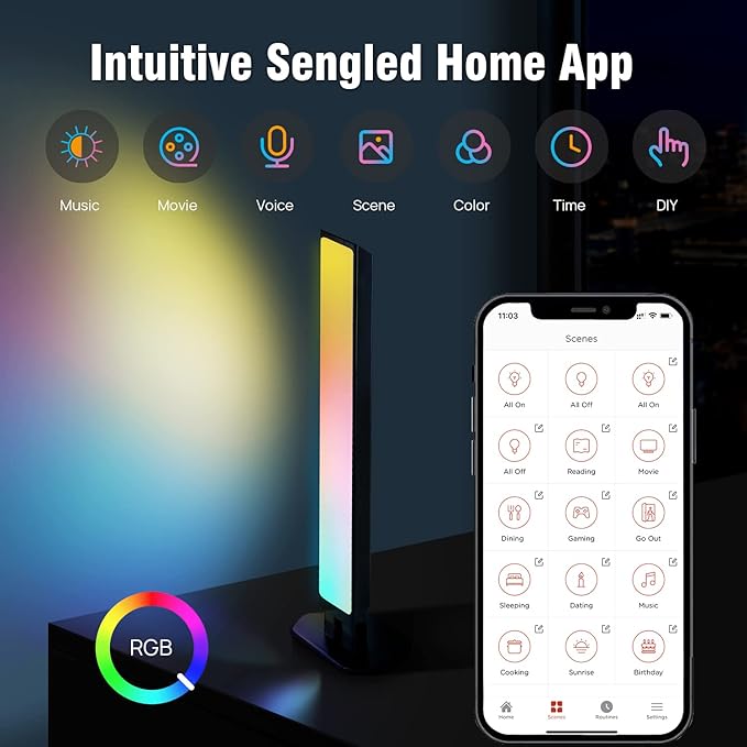 Sengled LED Play Light Bars & Multicolor Smart WiFi Lights, 2 Pack Base Kit, Multi-Mode Support for Movies, Games, Music and More, Dynamic Audio Sync Kit Compatible with Google Home & SmartThings