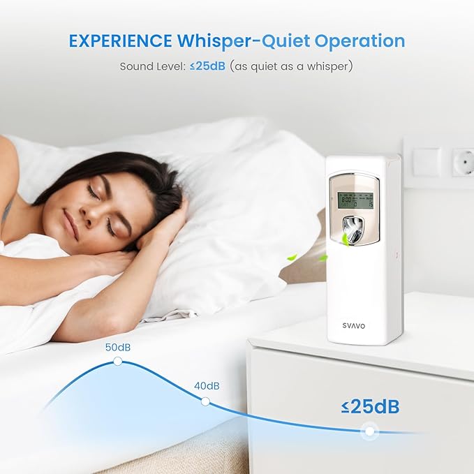 SVAVO Automatic LCD Air Freshener Dispenser - Wall Mount/Free Standing Auto Fragrance Dispenser Programmable Aerosol Spray Perfume Dispenser for Bathroom, Hotel, Office, Commercial Place, White