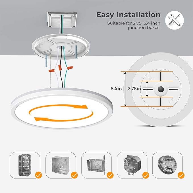 Matane 2Pack LED Flush Mount Ceiling Light Fixture with Night Light, 12inch 24W 2400LM 3000K/4000K/5000K Selectable, Dimmable LED Ceiling Lights for Bedroom, Dining Room, Kitchen, Round White