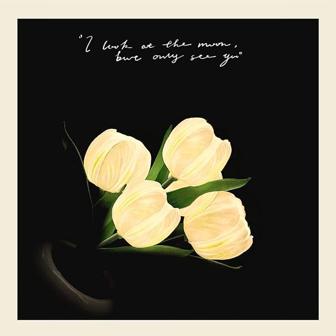 Flower Table Lamp Tulip Desk LED Night Light for Home Living Room Decor Artificial Flower with Vase Table Centerpieces for Birthday Holiday Party Wedding Room Decoration (White)