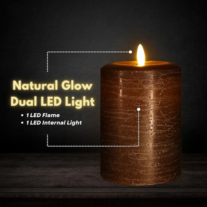 LumiPur Signature Natural Glow Flickering Flameless LED Wax Pillar Candle (3.5" x 5", Cocoa Brown)