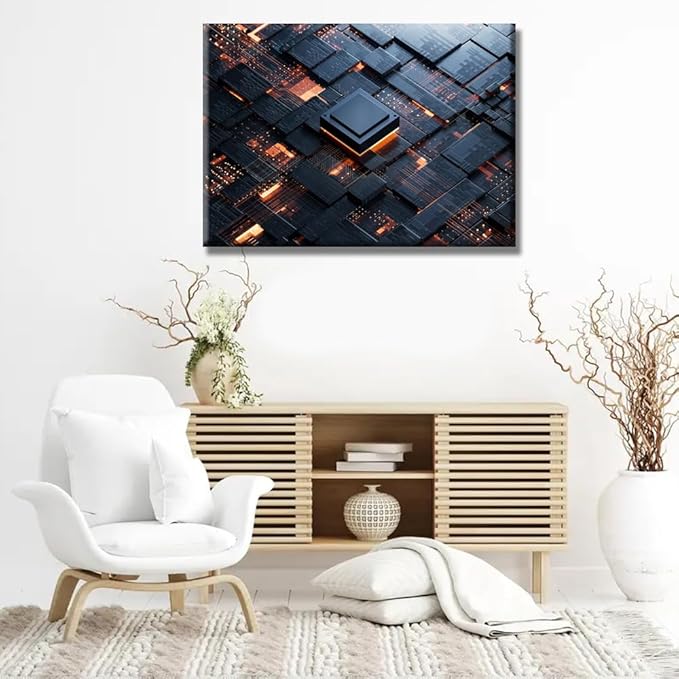 CPU Concept Wall Art Central Computer Processors CPU AI Wall Painting Canvas Wall Art for Living Room Contemporary Modern Home Decor Office Posters Framed Wall Art 20x28 INCH