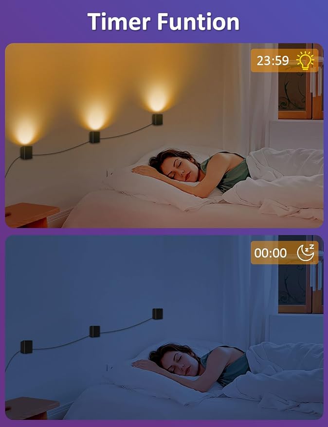 APPECK RGBCW Smart Wall Sconces - 54 Dynamic Scene WiFi Wall Lights Work with Alexa, Music Sync and Timer Function, Indoor Dimmable Led Wall Lights for Living Room, Bedroom, Party Decoration (RGBCW)