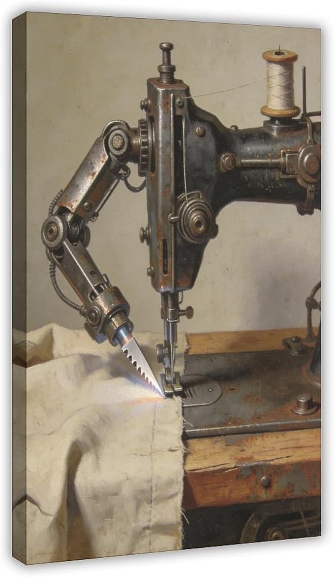 Framed Steampunk Mechanical Sewing Machine Wall Art - Retro Industrial Workshop Poster for Home Office Studio Decor 16x24inch(40x60cm)