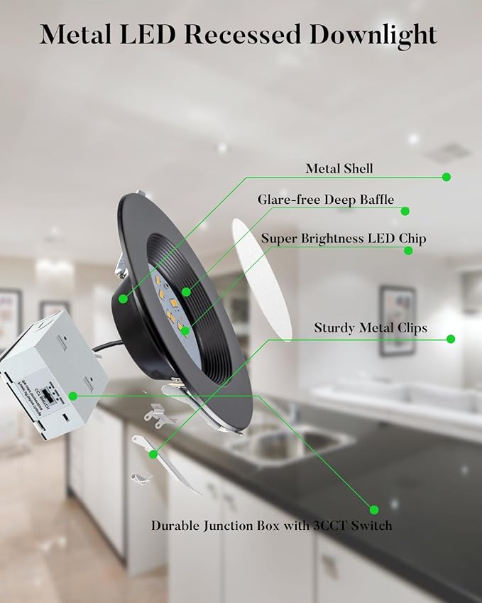 Lightdot 6 Inch Recessed Lighting 12 Pack Black, 12W Dimmable LED Downlight 3CCT Selectable (3000K/4000K/5000K), Anti-Glare Slim Canless Ceiling Light