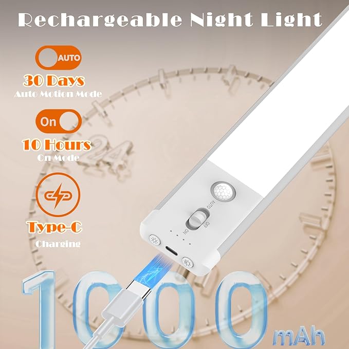 Under Cabinet Lights 2 Pack, 70 LEDs 1000mAh Rechargeable Battery Operated Motion Sensor Light Indoor, 3 Color Temps, Wireless Magnetic Dimmable Closet Light for Kitchen, Wardrobe, Pantry(Silver)