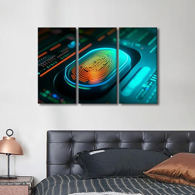 TUMOVO 3 Panel Modern Wall ArtConcept of Cybersecurity and Data Protection Picture Prints on Canvas Wall Paintings for Bedroom Living Room, Stretched Framed Ready to Hang, 36" Wx24 H