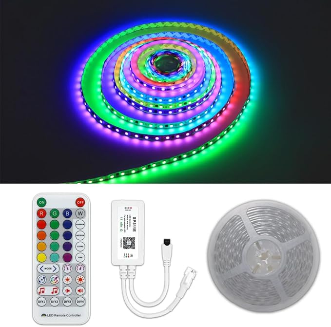 35FT 12V Indoor Chasing Effect LED Strip Light, Pixel Addressable WS2811 RGB LED Strip Light Kit with WiFi Music Sync Controller for Dining/Liveing Room, Kitchen