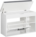 HOOBRO Shoe Storage Bench with Cushion, Modern Entryway Bench with Flip Drawer and Hidden Top Compartment, Shoe Cabinet with Seat and Adjustable Shelves for Hallway, 31.5" L, White and Gray, WG55HX01