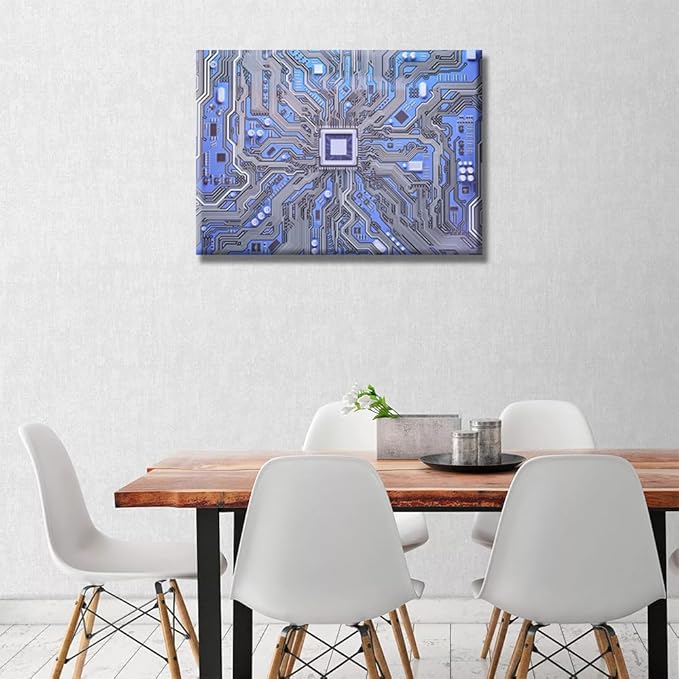 Circuit Board Canvas Paintings Wall Art 1 Piece CPU Circuit Board Posters and Prints Bedroom Decor Wall Art Computer Processors CPU Framed Gallery-Wrapped Ready to Hang 20X28 INCH