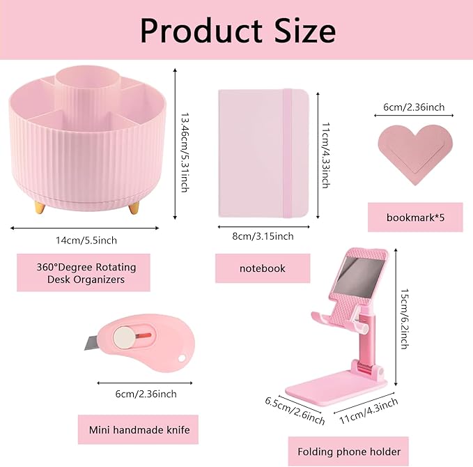 Office Supplies,Desk Accessories,with Stapler, Tape Dispenser,Desk Organizer,Folding Phone Holder,Pen,Journal Notebook,Scissor,Staple Remover,Staples,Clear Tape,Sticky Notes,Paper Clips,Bookmark,Ect