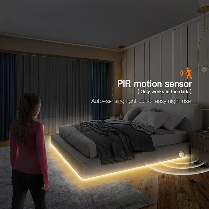 Motion Activated COB LED Strip,5 V USB Motion Sensor Neon LED Strip Lights,6.56FT/2M Waterproof 3500K LED Light Strip, DIY Flexible LED Night Light for Indoor Stairs,Corridor