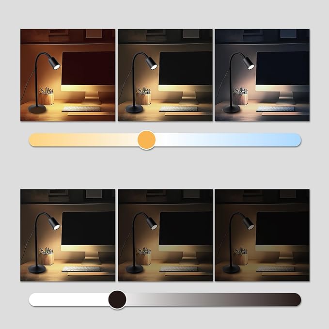 DAMI Dimmable LED Desk Lamp USB Powered, 3 Color Modes Flexible Gooseneck Reading Light, Eye-Caring Small Table Lamp for Home Office Study Bedroom Dorm Bedside - Black