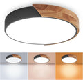 Wood LED Flush Mount Ceiling Light, 3CCT 3000K-6500K Modern Black Close to Ceiling Lighting Fixtures, Minimalist Round Ceiling Light for Bedroom, Kitchen, Hallway, Laundry Room, Not Dimmable