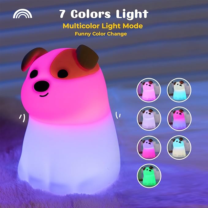 AVEKI Puppy Night Light for Kids, Cute Dog Lamp Dog Lover Gifts for Women & Kid, Dimmable Silicone Animal Night Light for Baby Nursery, Rechargeable Touch Desk Lamp Table Lamp, Kawaii Room Decor