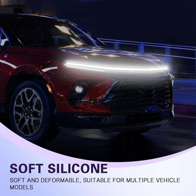 HAOBO 59 Inch Car Hood Light Strip, LED Strip Lights for Cars, 12V Flexible Waterproof Daytime Running Lights, Automotive Exterior Accessories Under Hood Light Universal Fit Cars, SUVs, Trucks
