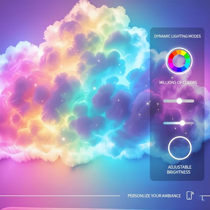 DIY USB-Powered Thundercloud LED Light Decor, 3D Cloud Ambient Light Kit, LED Cloud Lamp with Music Rhythm & Multicolor Color-Changing USB LED Strip, Cool Things for Your Room (LED200cm)