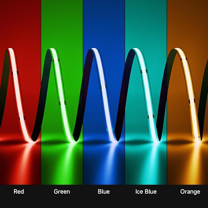 BTF-LIGHTING FCOB COB LED Strip Blue Color 480LED/m 16.4FT DC24V Flexible High Density Uniform Light 8mm Width Bright Dimmable for Home Indoor Decor(No Adapter or Controller)