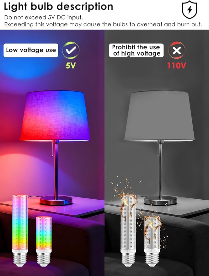 5V Low-voltage Smart LED Light Bulb, Dimmable E26 Screw Base Bulb with Remote Control, 72 Colorful Beads 16 Million Colors 10W Light Bulb with APP Control & Music Sync & Timer for Bedroom Lamp(2-Pack)