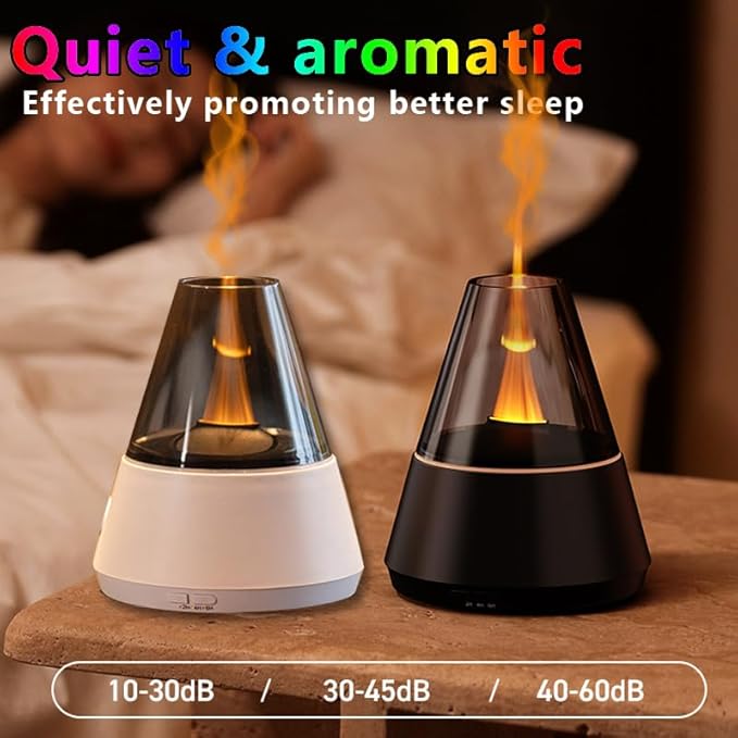 Flame humidifier,Flame Aroma Diffuser, 120ml Flame Humidifier, Essential Oil Aromatherapy Diffuser with 7-Color Changing LED Lights, Waterless Auto Shut-Off, Ideal for Home, Office, Bedroom (Black)