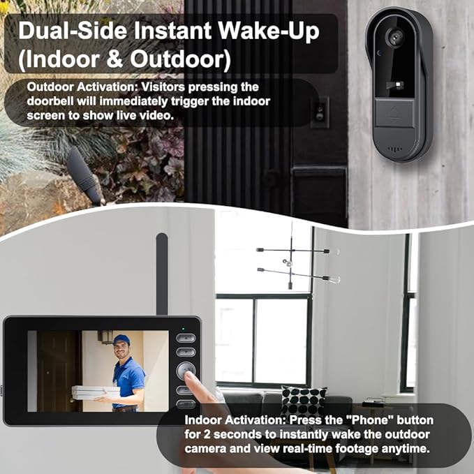 Doorbell Camera Wireless No Subscription with Monitor for Home/Apartment, Video Doorbell 1080P No App/WiFi Needed, Intercom 2-Way Talk,Waterproof Door Bell with Recording & Night Vision