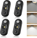 LED Motion Sensor Puck Lights, Small Rechargeable Under Cabinet Light, Dimmable Daylight White Closet Lights, Wireless Under Cabinet Lighting for Drawer, Kitchen (4 Pack, Black)