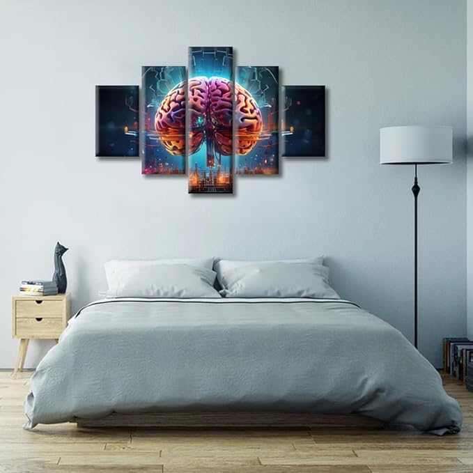 Brain Nervous System Canvas Wall Art Painting Artificial Intelligence and Futuristic Technology Wall Decor for Living Room Print on Canvas Framed Modern Artwork for Bedroom Decorations, (60"Wx40"H)