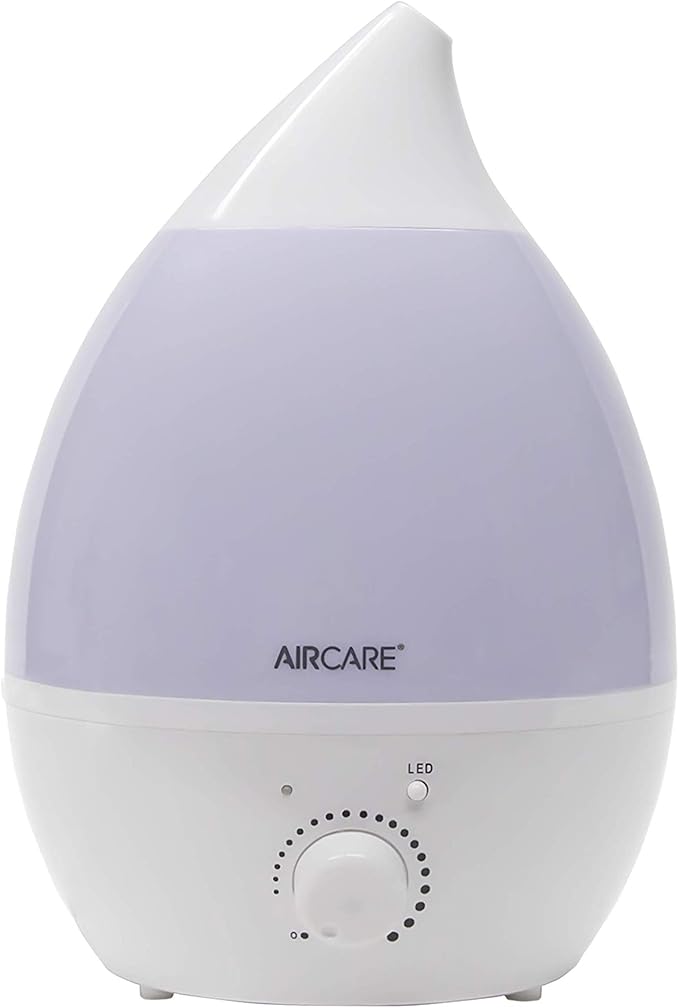 AIRCARE Aurora Ultrasonic Cool Mist Humidifier, Whisper-Quiet between 8-24 hours, Seven Color LED Night Light, Essential Oil Tray and Automatic Shut-Off for Baby, Nursery or Bedroom (White, 1 gal)
