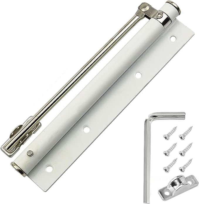 Automatic Door Self-Closing Hinge, Automatic Door Closer, Safety Spring Door Closer,Adjustable Catch Speed Closure,Top Latch Soft Close,Easy to Install,Stainless Steel with Force Arm,Screws and Wrench