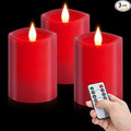 3x4 Flickering Flameless Candles Set of 3,Real Wax Pillar led Candles Flickering,4 inch Flameless Candles with Remote,for Party Wedding Holiday Home Decor,Red