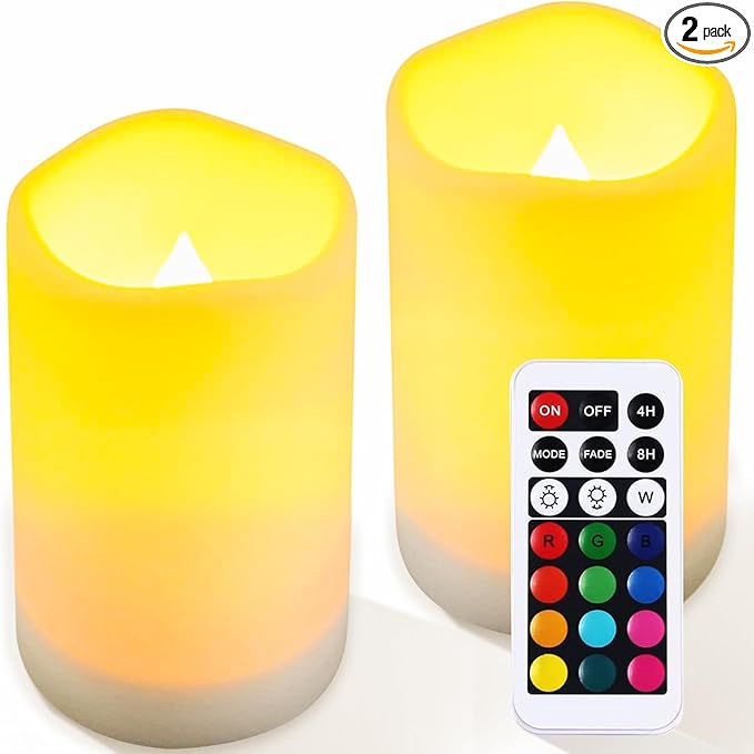 LED Flickering Flameless Candles with Color Changing, Remote Control and Auto-Off Timer, 100 Hours Working Time, Battery-Operated.Multi-Color