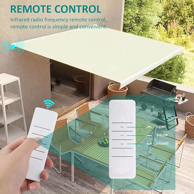 Remote Control DC24V Motorized Roller Shade Motor with Manual Override, 45mm Brushless Electric Awning Motor for Windproof Shades, High Torque Tubular Motor (50 N.m for Φ60mm（2-3/8"） Round Tube)