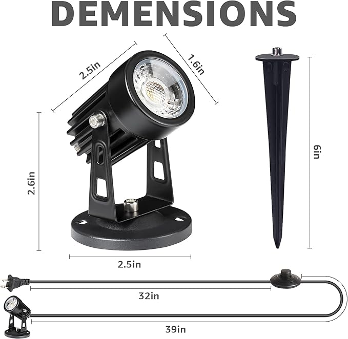 SUNVIE 2 Pack LED Spot Lights Indoor for Plants Uplights Lamp Accent Lighting Decor 120V Warm White Up Spotlight 5.9 FT Cord with Floor Foot Switch (Base and Stake Included)