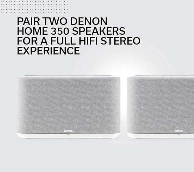 Denon Home 350 Home Stereo Wireless Speaker (White), Bluetooth Wireless, 0.75" Tweeters, 6.5" Woofers, HEOS Built-in, AirPlay 2, Multi-Room Streaming, Simple Setup