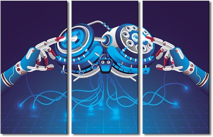 TUMOVO 3 Pieces AI Intelligence Wall Art Canvas Prints for Wall Decor AI Artwork for Home Walls Big Data Paintings Modern Office Room Wall Decor Stretched and Framed Ready to Hang, 60" Wx40 H