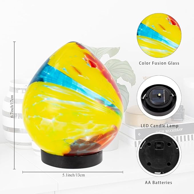 Solar Lanterns Outdoor, Solar Glass Lights, Waterproof Led Table Lamp for Garden Yard Tree Home Xmas Decoration, Red Yellow