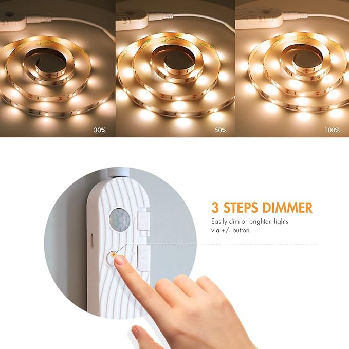 Sensky Motion Sensor LED Strip Lights Rechargeable Motion Activated Light Strip Dimmable Cabinet Strip Lighting for Wardrobe, Gun Safe, Cabinet, Pantry, Closet (1M, Warm White)