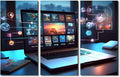 Wall Pictures for Living Room 3 Panels Digital Collaboration Tools Concepts Pictures Poster for Home Wall Decorations, Wooden Framed Gallery-Wrapped Ready to Hang, 42" Wx28 H