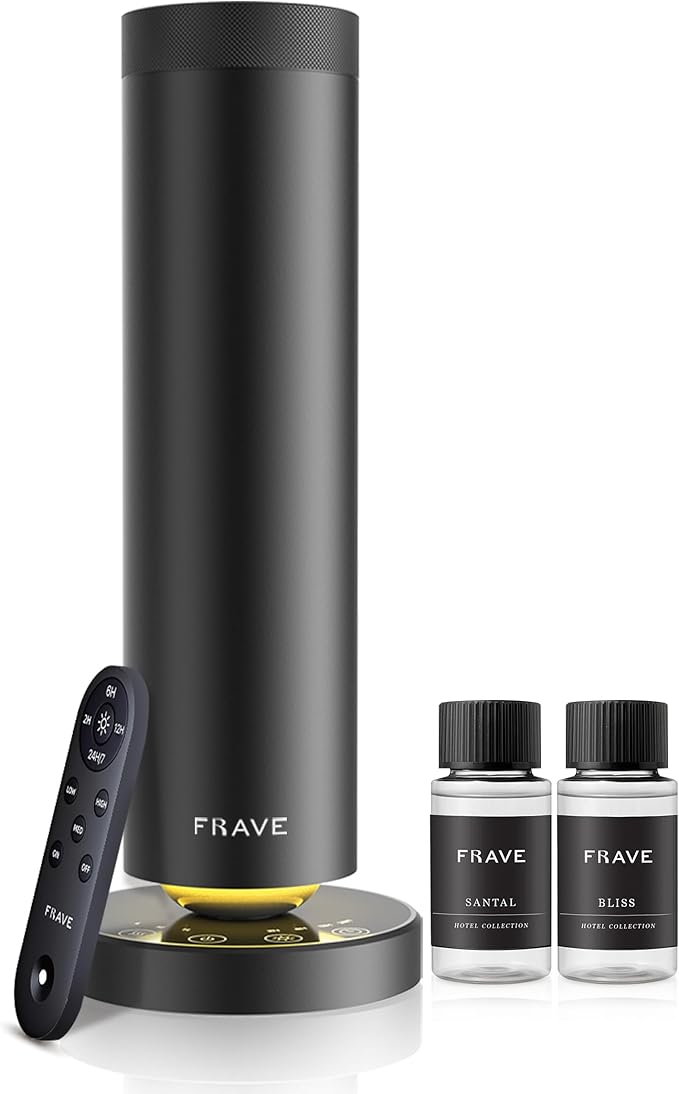 Tower Waterless Scent Diffuser & Oil Kit, 2000 Sqft Coverage, Hotel Diffuser with Bliss & Santal Aroma Oil for Large Room, Home Office, Hotel, Remote & App Control Cold Air Machine, Onyx