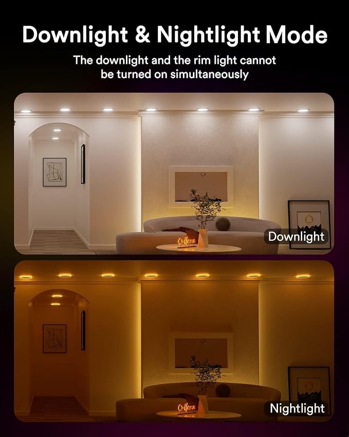 Lumary RGBAI Smart Recessed Lighting 4 Inch with Gradient Accent and Night Ring, 9W 780LM WiFi Canless Wafer Downlight with Junction Box, LED Downlight Work with Alexa/Google Assistant/Siri, 1PCS