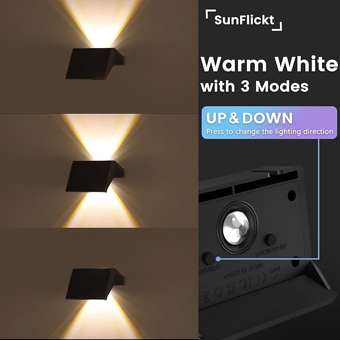 Solar Fence Lights Outdoor, 8-Pack Fence Lights Solar Powered with Up/Down Buttons, IP67 Waterproof for Outside, 120LM Auto Dusk to Dawn for Wall/Patio/Yard/Railing/Deck/Pathway (Warm White)