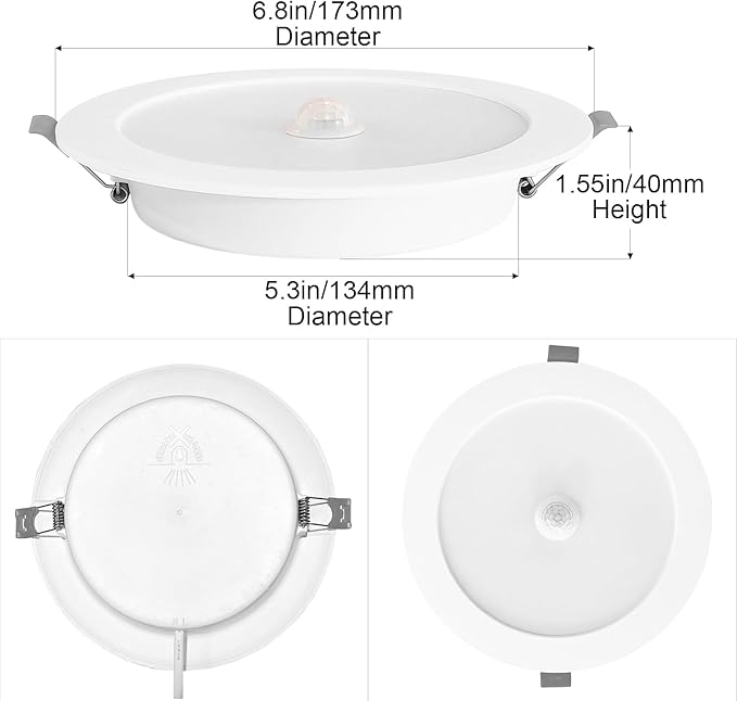 Motion Sensor Light Bulbs, 6 in 5500K Daylight LED Recessed Ceiling Light, Motion Activated Dusk to Dawn Security Light, 16W(100W Equivalent) Indoor Ceiling Downlight Fixture, 3 Pack (HW6C001)
