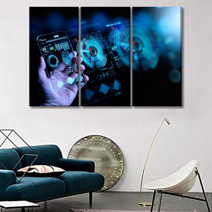 LSIUHWUWI Bedroom Wall Decor 3 Panel Wireless Mobile Internet Technology 5G LTE Data Connection Print on Canvas Artwork for Living Room Bedrooms Wall Decorations Ready to Hang, 20x40inchx3