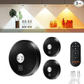 Puck Lights With Remote Control - Rechargeable, Wireless Under Cabinet Lighting, 2000mAh Battery Operated Tap Push Touch, Stick On for Counter, Shelf, Bookcase (Black, 3 Pcs)